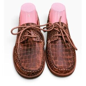 Ferrini 35322-10 Men's 8D Brown Croc Print Leather Boat Shoes Loafers